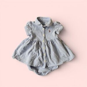 Ralph Lauren Blue and White Striped Baby Dress 2 piece 0-3 months
